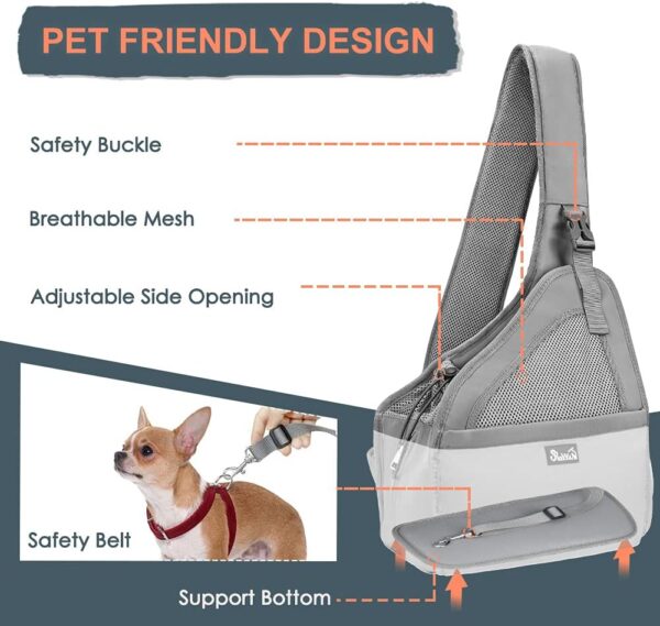 Nasjac Pet Dog Sling Carrier, Hands Free Papoose Front Carrier Small Dog Puppy Walking Breathable Mesh Hard Bottom Support Adjustable Padded Strap Pocket Safety Belt Travel Bag Washable - Image 2