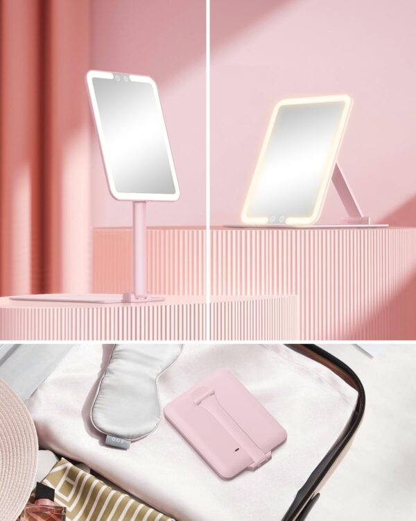 Gospire Rechargeable Travel Makeup Mirror with Lights and Magnification 10X, Foldable Stand & Angle Sensor Light, 3 Light Colors & Stepless Dimming, Lighted Mirror LED Vanity Mirror - Image 7