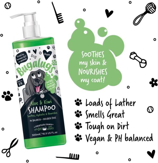 BUGALUGS Dog Shampoo - Soothing Aloe & Kiwi dog pet grooming shampoo & conditioner products for smelly dogs with tropical fragrance, best puppy sensitive skin shampoo (500ml) - Image 4