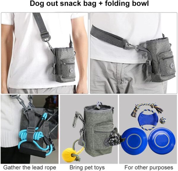 Anwangda Dog Treat Pouch Bag, Dog Treat Bag with Poop Bag Dispenser & Collapsible Travel Pet Bowl, Adjustable Dog Training Treat Pouches, Dog Walking Bag for Women Men(Grey) - Image 5