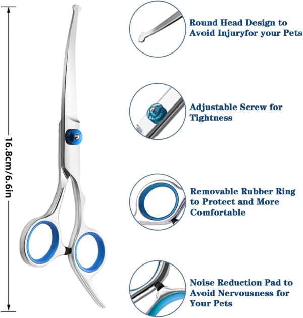 Pet Grooming Scissors, 6" Up Curved Dog Grooming Scissors Set with Safety Round Tip, Stainless Steel Pet Grooming Tools Dog Cat Hair Cutting Trimming Scissors - Image 2
