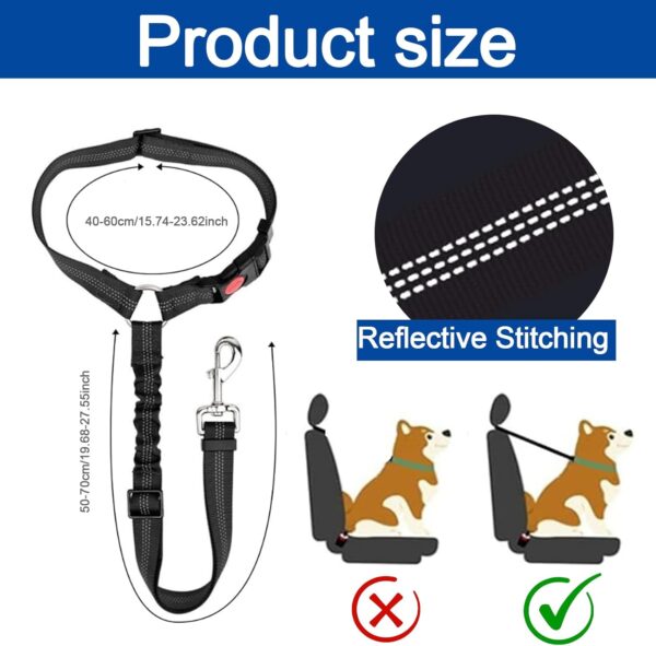 Headrest Dog Car Seat Belt, Adjustable With Elastic Bungee Buffer Durable Headrest Pet Seat Belt, Dog Car Harness With Anti-Shock Bungee, For Any Cars Vehicle Travel Accessories For Pets Cats Dogs - Image 2