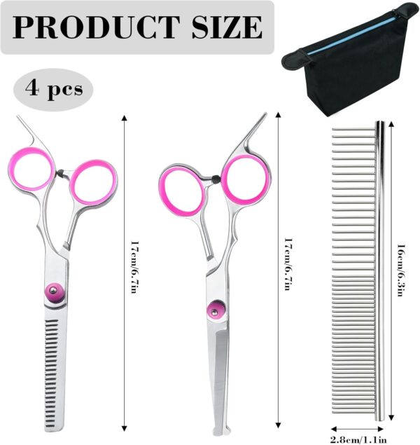 4 Pieces Dog Grooming Scissors Curved Scissors for Dog Grooming Pet Grooming Scissors with Safety Round Tip Stainless Steel Pet Hair Trimming Scissors Professional Pet Scissors Set with Storage Bag - Image 2