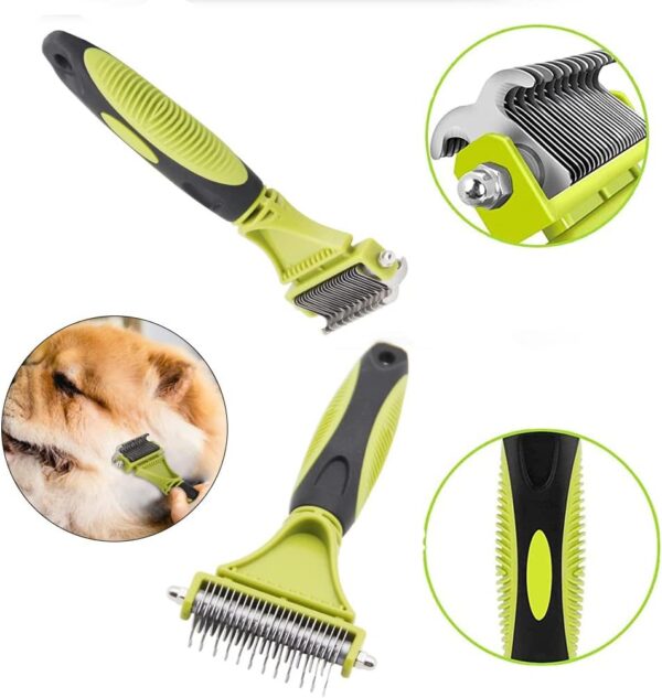 Pet Grooming Dematting Comb Dog Grooming Tool Kit Double Sided Teeth Blade Dematting Tool Brush Removing Mats and Tangles Coats for Dogs Cats Horses with Long, Medium and Short Hair - Green - Image 2