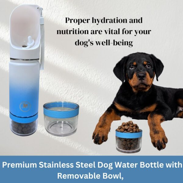 Belcka- 3in1 Portable Dog Water Bottle- 420ml Premium Stainless Steel Pet Drinking Bottle, Hot Water for 12h, Travel Dog Water Bottle with Food Container, Puppy Water Dispenser & Drinking Feeder - Image 7