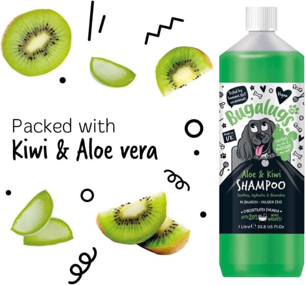 BUGALUGS Dog Shampoo - Soothing Aloe & Kiwi dog pet grooming shampoo & conditioner products for smelly dogs with tropical fragrance, best puppy sensitive skin shampoo (1 Litre) - Image 5