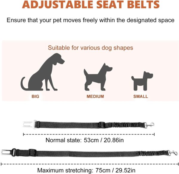 Adjustable Dog Car Seat Belt Harness, Pet Safety Belt with Elastic Strap, Dog Car Harness for Travel, Black, 20in-29in long - Image 2