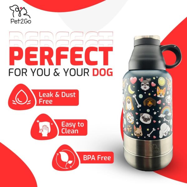 Pet2Go Dog Travel Water Bottle (32 oz) & Treat Set with Portable Collapsible Bowls, On-The-Go Hydration Dispenser Kit, Essential Dog Walking Accessories, Outdoor Dog Beach Gear (Grey) - Image 4