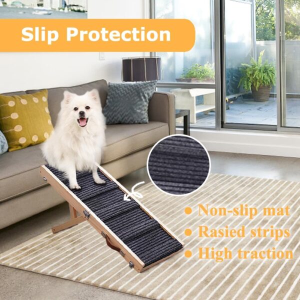 Aitakatta Dog Ramp for Bed, Adjustable Portable Folding Pet Ramp, 32" Long Wooden Pet Ramp with Non-Slip Traction Mat for Small Medium Dogs, Dog Climbing Ladder for Sofa, Bed, Couch,Car(LGPT1,Gray) - Image 2