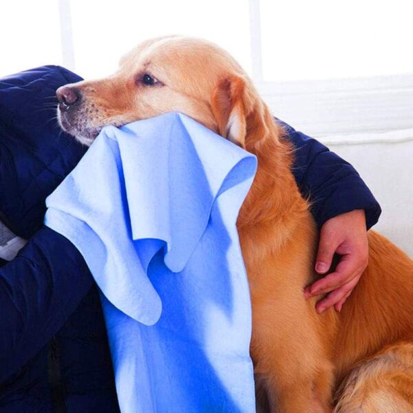 DIQC Pet Towels Quick Drying Dog Grooming Towels Anti-bacteria Super Absorbent Dog Shammy Towel Blue PVA Synthetic Chamois Cloth for Small Medium Animal Daily Use Outdoor Indoor 85 * 33 cm - Image 3