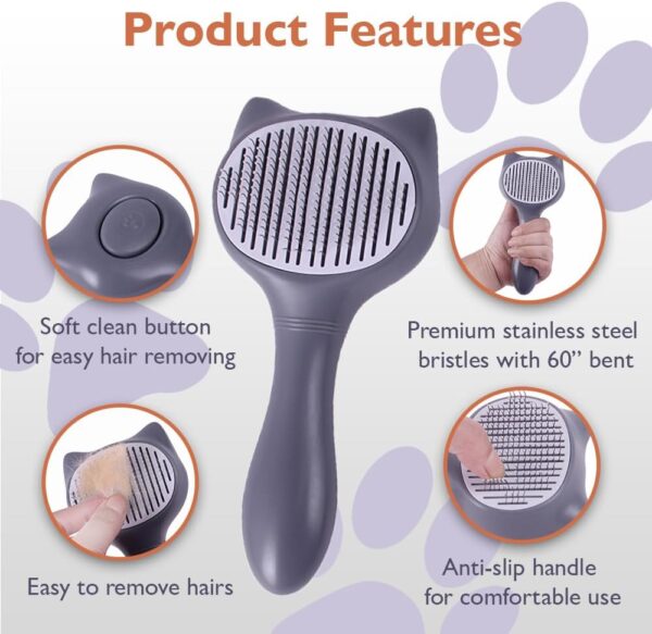 Cat Brush, Dog Slicker Brushes with Smooth handle & Cat Hair Comb Self Cleaning Dog & Cat Grooming Brush- Pet Grooming Brush with Button for Cleaning, Shedding, DirtTangles for Long/Short Hairs (Grey) - Image 6