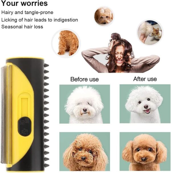 3-in-1 Undercoat Hair Brush, Reusable Pet Hair Remover, Deshedding Trimmer Tool, Pet hair Grooming Comb, Fur care dog brush, Depilatory Roller for Dogs, Cats and all pet hair types. (Yellow) - Image 4