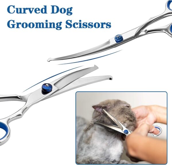 Pet Grooming Scissors, 6" Up Curved Dog Grooming Scissors Set with Safety Round Tip, Stainless Steel Pet Grooming Tools Dog Cat Hair Cutting Trimming Scissors - Image 3