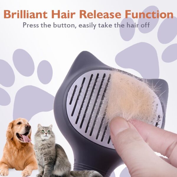 Cat Brush, Dog Slicker Brushes with Smooth handle & Cat Hair Comb Self Cleaning Dog & Cat Grooming Brush- Pet Grooming Brush with Button for Cleaning, Shedding, DirtTangles for Long/Short Hairs (Grey) - Image 4