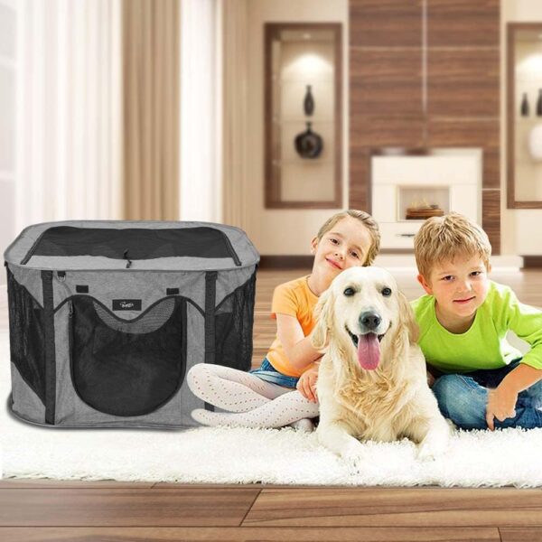 XhuangTech Puppy Pop Up Portable Playpen for Dog and Cat, Foldable Indoor/Outdoor Kitten Pen & Travel Pet Carrier + Free Carrying Case (Grey, Medium (35.4"x35.4"x24")) - Image 7