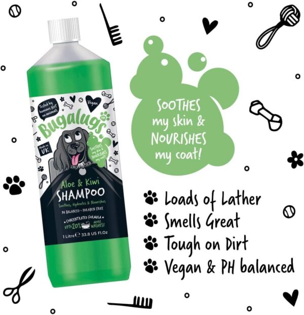 BUGALUGS Dog Shampoo - Soothing Aloe & Kiwi dog pet grooming shampoo & conditioner products for smelly dogs with tropical fragrance, best puppy sensitive skin shampoo (1 Litre) - Image 3