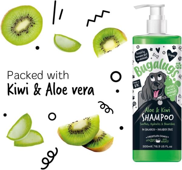 BUGALUGS Dog Shampoo - Soothing Aloe & Kiwi dog pet grooming shampoo & conditioner products for smelly dogs with tropical fragrance, best puppy sensitive skin shampoo (500ml) - Image 6