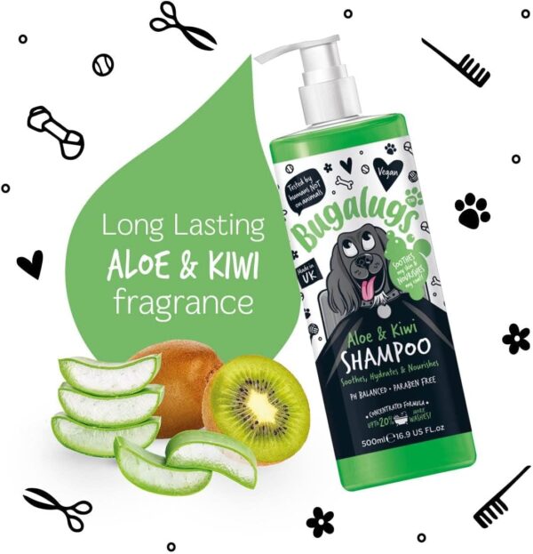 BUGALUGS Dog Shampoo - Soothing Aloe & Kiwi dog pet grooming shampoo & conditioner products for smelly dogs with tropical fragrance, best puppy sensitive skin shampoo (500ml) - Image 2