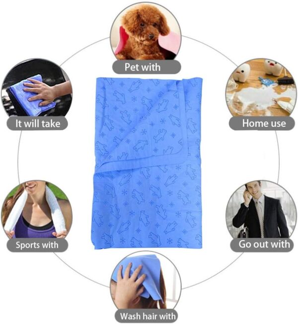 DIQC Pet Towels Quick Drying Dog Grooming Towels Anti-bacteria Super Absorbent Dog Shammy Towel Blue PVA Synthetic Chamois Cloth for Small Medium Animal Daily Use Outdoor Indoor 85 * 33 cm - Image 7