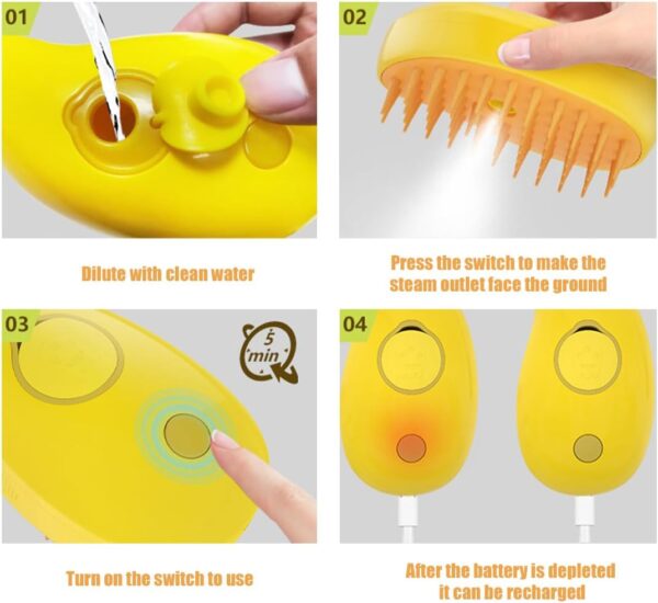 3 In1 Steamy Cat/Dog Brush for Massage, Self Cleaning Steam Dog Brush, Multifunctional Cat Brushes for Grooming, Pet Hair Brush for Removing Tangled and Loosse Hair (Yellow) - Image 3