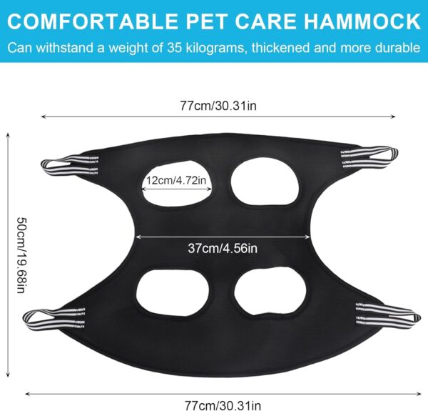 Jenrisben Dog Grooming Hammock Black Dog Grooming Harness Dog Grooming Sling Pet Nail Trimming Harness with 2 Hooks for Small Medium Dogs Cat Nail Cutting Claw Care Ears Care Washing Bathing - Image 2