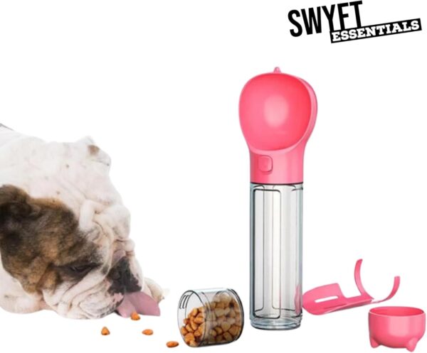 SWYFT Dog Water Bottle, Portable Multifunctional Water Bottle with Food Dispenser, Garbage Collection Bag, Poop Shovel, for Outdoor Walking Travelling Doggy Bottles Leak Proof (Pink, 500ML) - Image 6