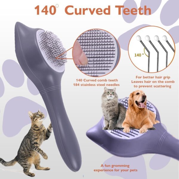 Cat Brush, Dog Slicker Brushes with Smooth handle & Cat Hair Comb Self Cleaning Dog & Cat Grooming Brush- Pet Grooming Brush with Button for Cleaning, Shedding, DirtTangles for Long/Short Hairs (Grey) - Image 5