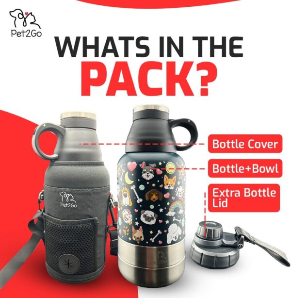 Pet2Go Dog Travel Water Bottle (32 oz) & Treat Set with Portable Collapsible Bowls, On-The-Go Hydration Dispenser Kit, Essential Dog Walking Accessories, Outdoor Dog Beach Gear (Grey) - Image 3