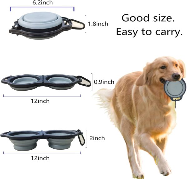 Portable Travel Dog Bowl,Collapsible Dog Bowl,Made of Silicone,2 in 1 Water and Food Can Put in Simultaneously,Portable Pet Bowl with Hanging Buckle,Suitable for Walking,Traveling,Hiking(Grey) - Image 7