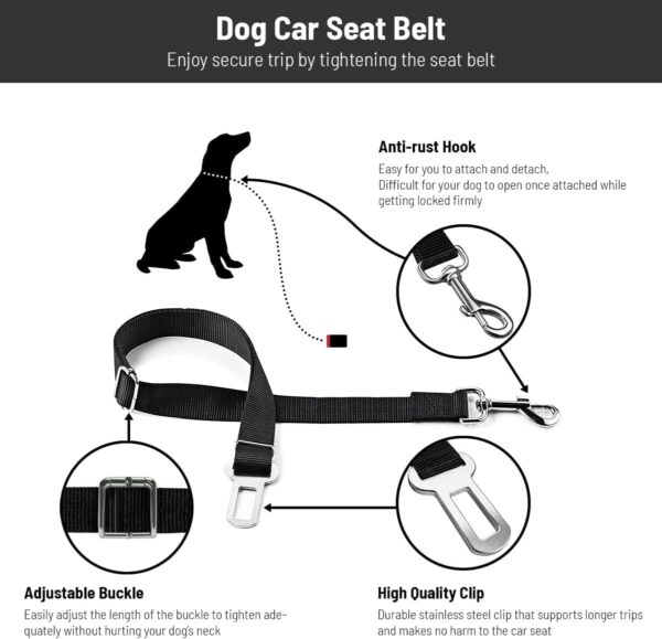 ADOV Dog Car Seat Cover, Waterproof Scratch Proof Nonslip Back Seat Cover, Heavy Duty Pet Travel Hammock With Seat Belt, Soft Padded Seat Protector Mat Fits Most Cars Trucks SUVs (3-Seat) - Image 6