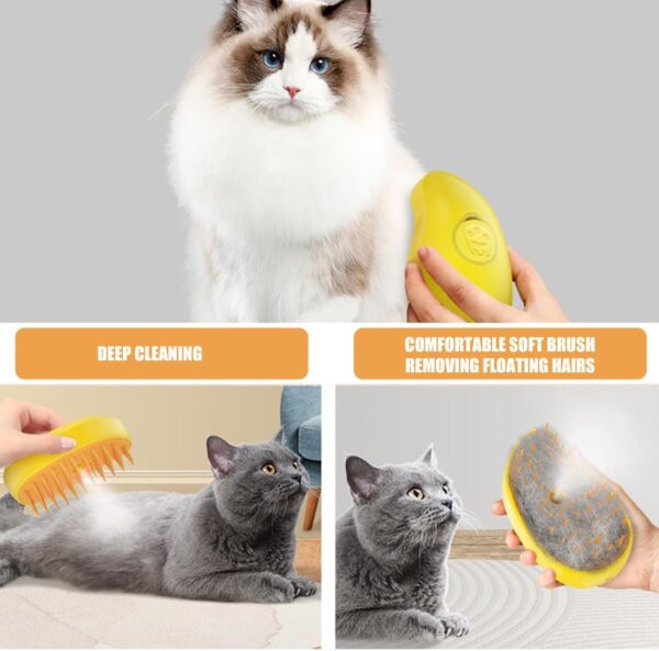 3 In1 Steamy Cat/Dog Brush for Massage, Self Cleaning Steam Dog Brush, Multifunctional Cat Brushes for Grooming, Pet Hair Brush for Removing Tangled and Loosse Hair (Yellow) - Image 6