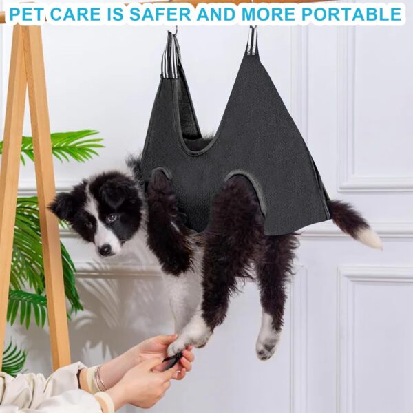 Jenrisben Dog Grooming Hammock Black Dog Grooming Harness Dog Grooming Sling Pet Nail Trimming Harness with 2 Hooks for Small Medium Dogs Cat Nail Cutting Claw Care Ears Care Washing Bathing - Image 4