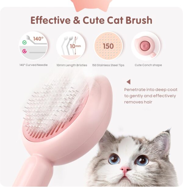 Cat Brush for Grooming, Baytion Cat Brush Self Cleaning with Release Button for Short or Long Haired Cats Kitten, Cat Grooming Hair Brush Comb Massage to Remove Loose Fur, Tangles & Dirt - Image 3