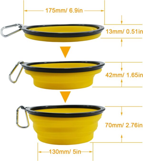 HINMAY Large Silicone Collapsible Dog Bowls Foldable Pet Dog Cat Food Water Bowl, Pack of 2 (Yellow+Black) - Image 3