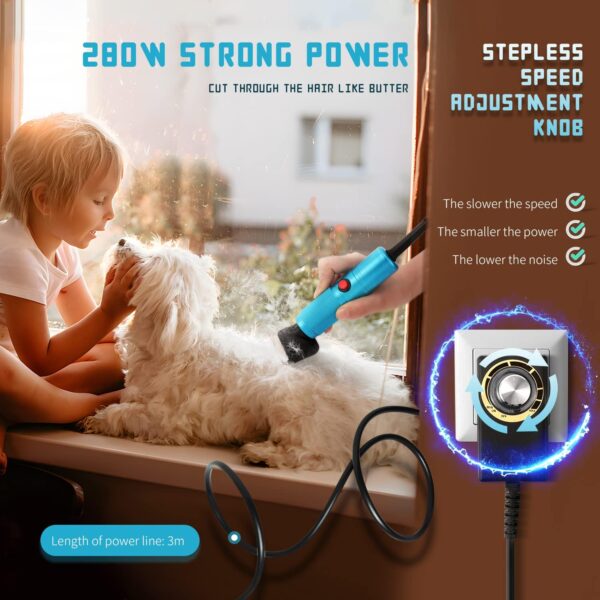 CGOLDENWALL Dog Clippers for Grooming 280W, 2000-6000RPM Stepless Speed Control, 3m Power Cord, Low Noise< 50DB, Ideal for Pets of All Coat Types, with 2 Blades & 2 Combs (3/6mm, 9/12mm) - Image 2