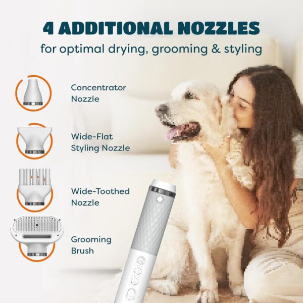 KUUBIA Dog Hair Dryer - 5 in 1 Dog Blow Dryer - Pet Hair Dryer - Dog Dryer - Cat Dryer - Portable, Quiet with NTC Smart Temperature Control - Image 2