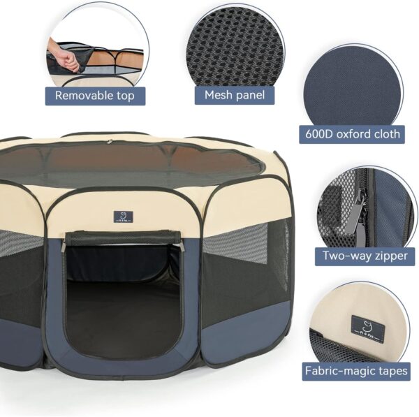 A 4 Pet Dog Playpen for Large Dogs, Portable Pet Playpen, Dog Pen Indoor with Waterproof Bottom & Removable Zipper, with Bowl, Blue - Image 3