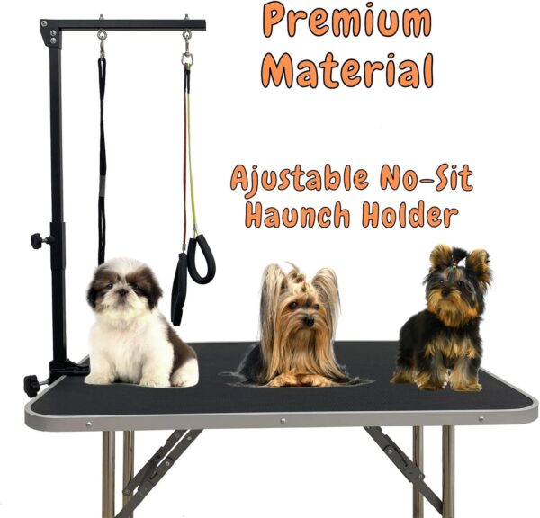 Qiwey Foldable Pet Dog Grooming Arm with Clamp, Dog Grooming Loop Noose & Two No Sit Haunch Holder, 35.4’’Adjustable Height Grooming Table Arm for Medium & Small Pets - Image 6