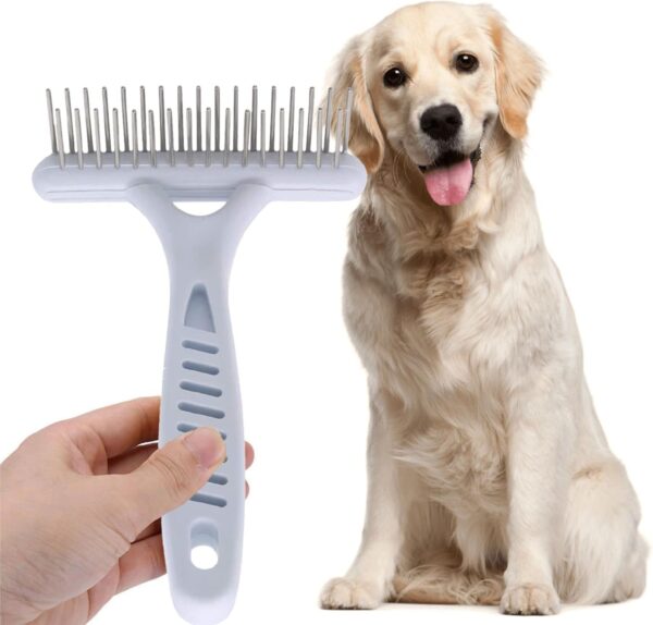 Undercoat Rake Dog Grooming Brush Dematting Self Cleaning Slicker Brush Puppy Brush Double Row Teeth Pin Metal Comb De-Shedding Tool Removes Loose Hair Tangled Knot Detangling Small Cats Pet Cockapoo - Image 4