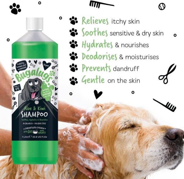 BUGALUGS Dog Shampoo - Soothing Aloe & Kiwi dog pet grooming shampoo & conditioner products for smelly dogs with tropical fragrance, best puppy sensitive skin shampoo (1 Litre) - Image 2