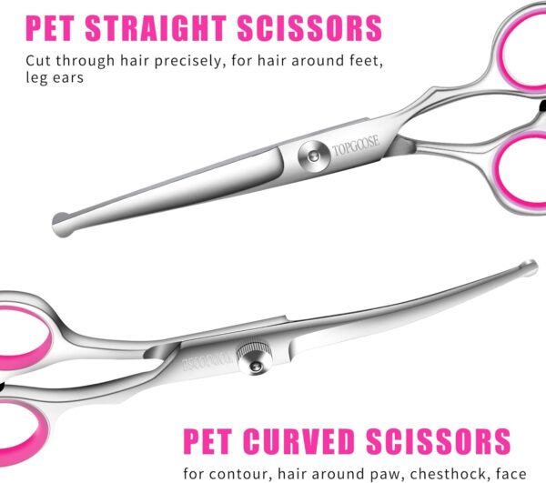 TOPGOOSE Dog Grooming Scissors Kit with Safety Round Tips, Professional 5 in 1 Grooming Scissors for Dogs Cat Pet at Home (Pink) - Image 4