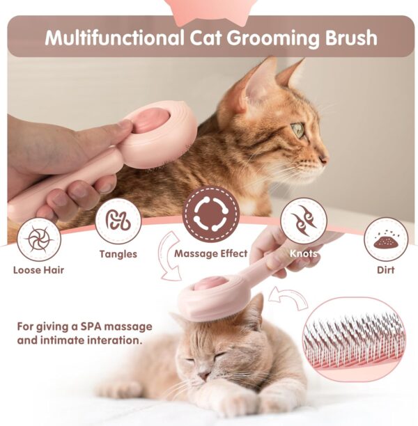 Cat Brush for Grooming, Baytion Cat Brush Self Cleaning with Release Button for Short or Long Haired Cats Kitten, Cat Grooming Hair Brush Comb Massage to Remove Loose Fur, Tangles & Dirt - Image 2