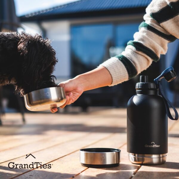 GrandTies Insulated Portable Dog Water Bottle with 2 Detachable Dog Water Bowl Dispenser | Leak-Proof Dog Food Travel Container | Dog Accessories for Dogs Walking, Hiking, Camping (32oz, Matte Black) - Image 8