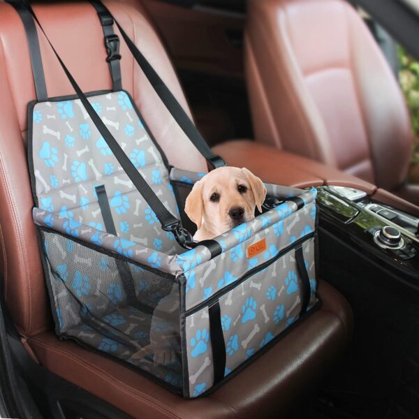 BYGD Pet Car Travel Booster Seat, Waterproof Breathable Foldable Pet Car Basket with Front Pocket and Seatbelt Harness for Small and Medium Pets. - Image 2