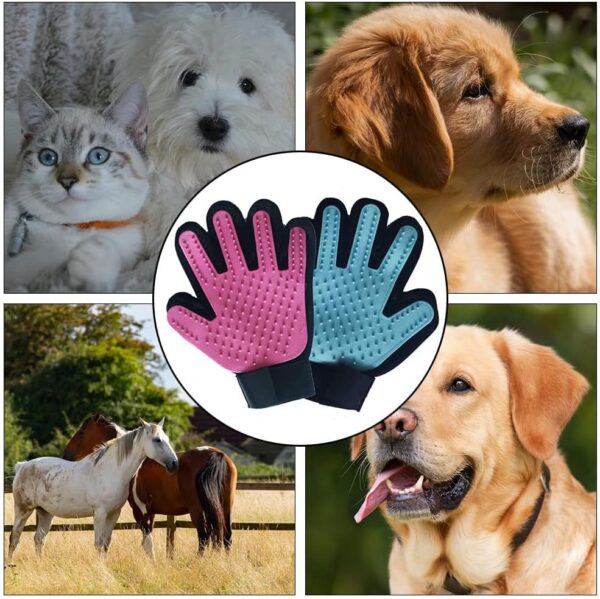 LNJBABAO 2PCS Pet Hair Remover Gloves Horse Grooming Mitts Deshedding Tool for Cats Dog Rabbits & Horses Bathing Hair Remover Gloves with Long and Short Hair - Image 6