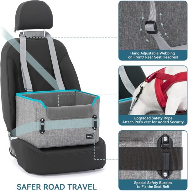 PETSFIT Dog Car Seat with Safety Belt Attachment Buckles, Small Dog Booster Car Seat with Adjustable Height Dog Seat for Cars Front and Back Seat Grey - Image 3