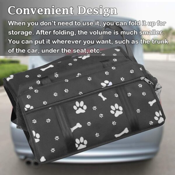 wyewye Pet Car Seat Travel Carrier Cage, Oxford Breathable Folding Soft Washable Travel Bags for Dogs Cats Small Pet, Black Footprint - Image 6