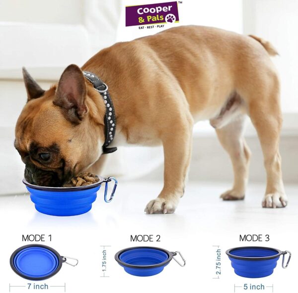 Cooper & Pals 3Pcs Collapsible Dog Bowl Portable Silicone Dog Water Bowl Pet Food Feeding Space Save Travel Bowl with Carabiner Carry Hook Small 350ml (12fl oz) (3pcs x Three colours (1 per colour)) - Image 3