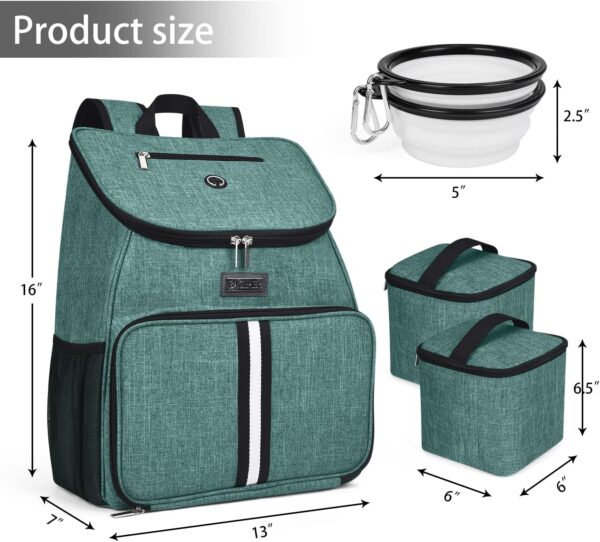 BAGLHER丨Dog Travel Bag,Airline Approved Pet Supplies Backpack,Dog Travel Backpack Accessories Set with 2 Silicone Collapsible Bowls and 2 Food Baskets. Green - Image 3