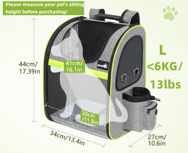 pecute Cat Carrier Dog Backpack Expandable, Portable Breathable Rucksack with Top Opening-Visible Acrylic-Safety Belt-Pockets, Extendable Back More Space, Grey - Image 2